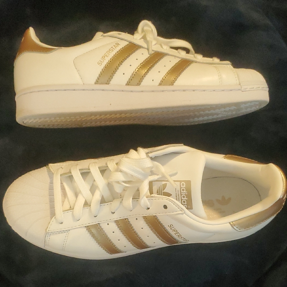 adidas Superstar White and Gold Sneakers